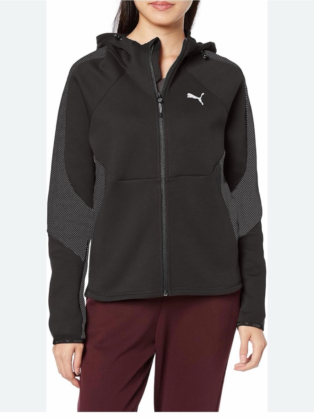 Puma Black Hooded Full-Zip Jacket with Gray Accent Panels